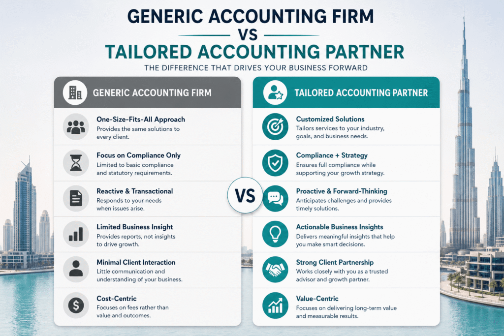  Side-by-side comparison graphic Generic Accounting Firm vs Tailored Accounting Partner