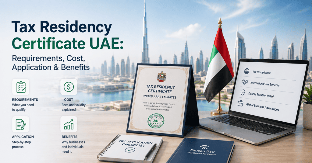 Business professional reviewing UAE Tax Residency Certificate documents in a Dubai office Title Tax Residency Certificate UAE Application Process.png