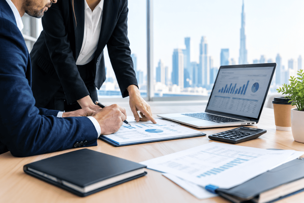 Internal Audit Firms in Dubai reviewing financial documents and business controls